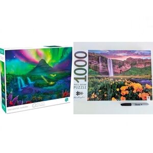 BUNDLE 2 x Iceland Jigsaw Puzzle Seljalandsfoss & Kirkjufell Grundarfjodur *READ